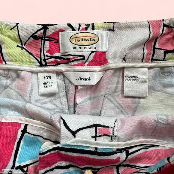 Vintage Y2K Talbots Woman Cropped Pants – Size 14W | Bold Geometric Print Capri - Picture 5 of 8